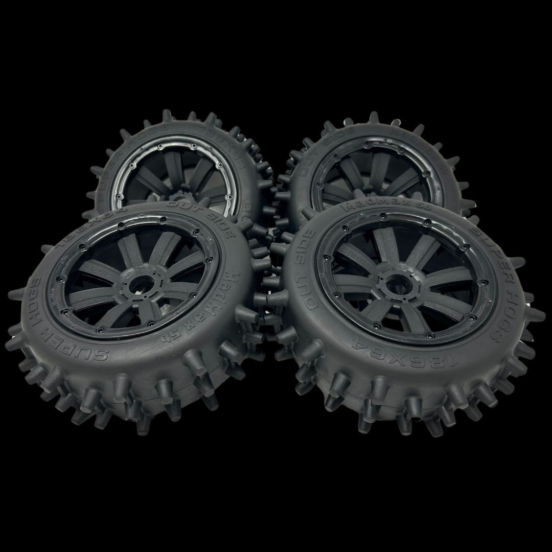 MadMax Super Hog V2 Baja Front/Rear 186mm Spike Wheel/Tyre Set (4)