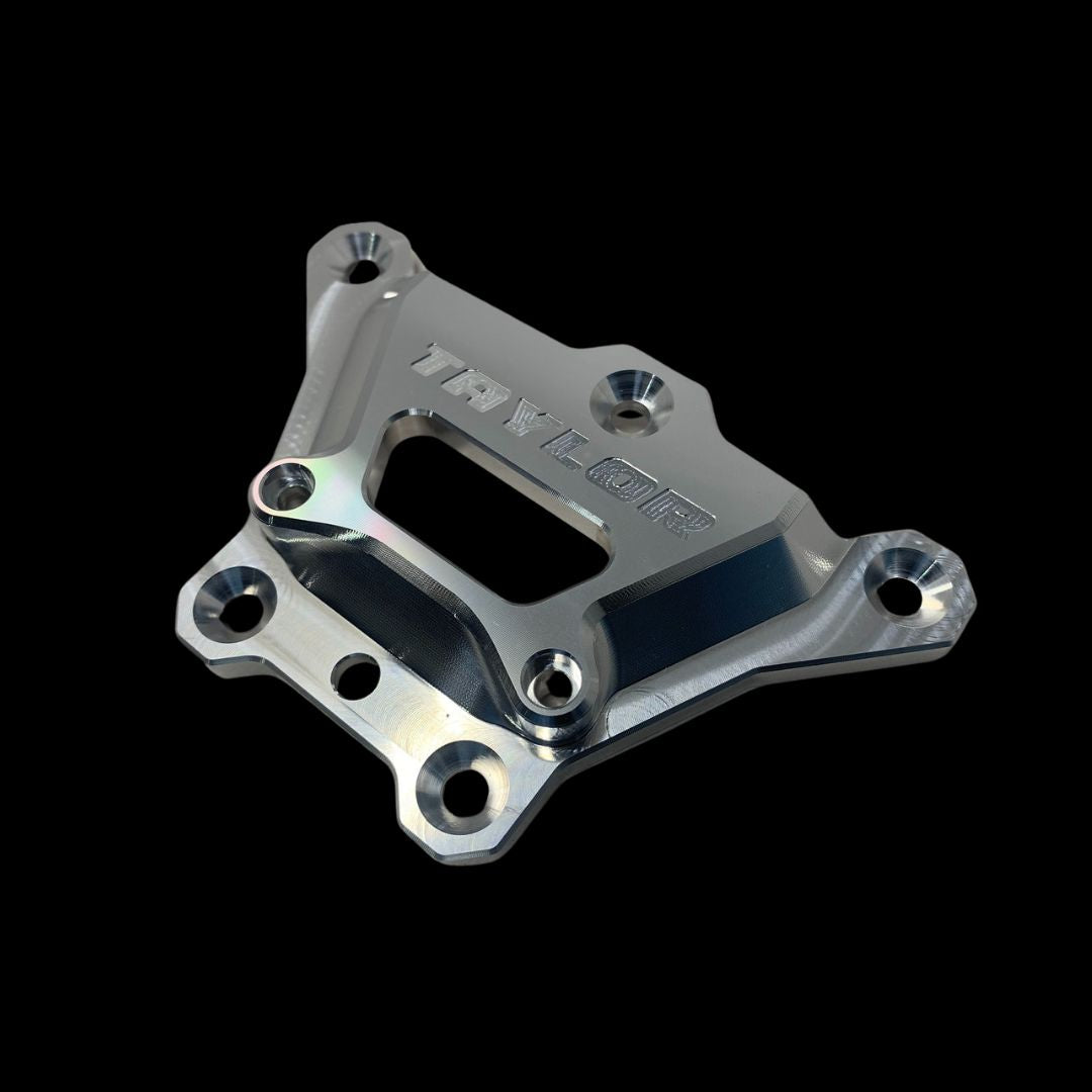 A silver billet aluminium front top chassis brace for Losi 5ive-B remote control vehicles. It includes mounting holes and comes with full mounting hardware.