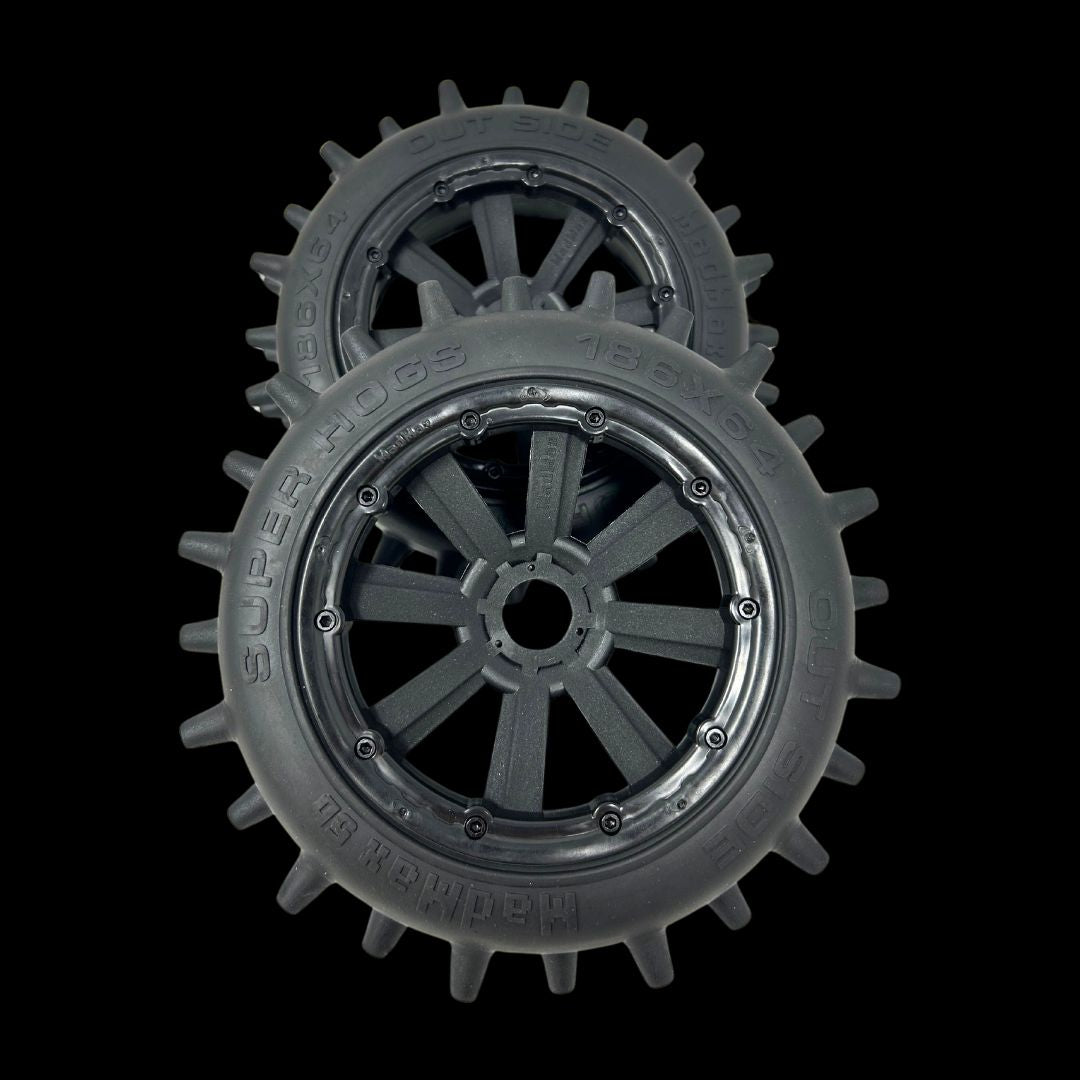 Pair of Mad Max Super Hog V2 Front 186mm Spike Wheel/Tyres (2)