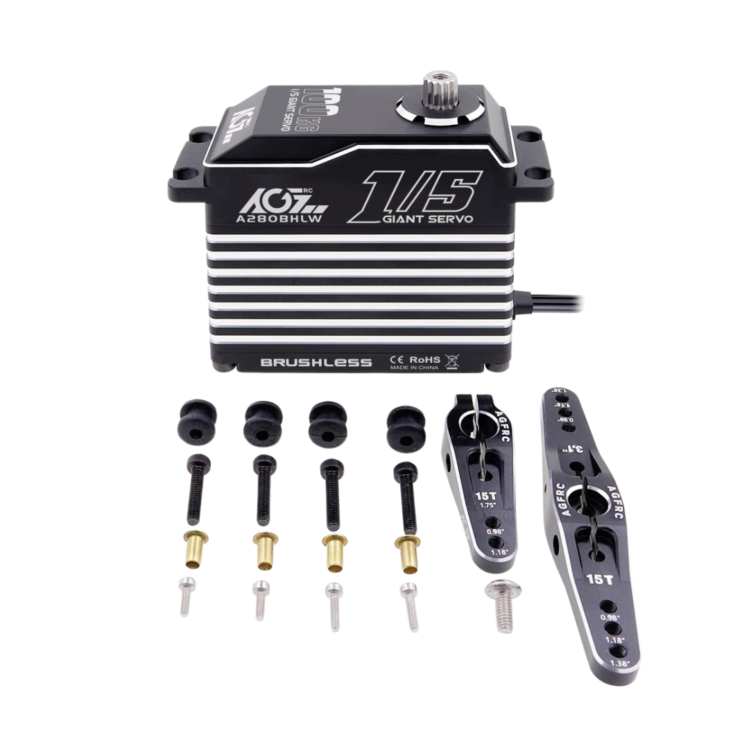 Servo motor with additional components on a white background