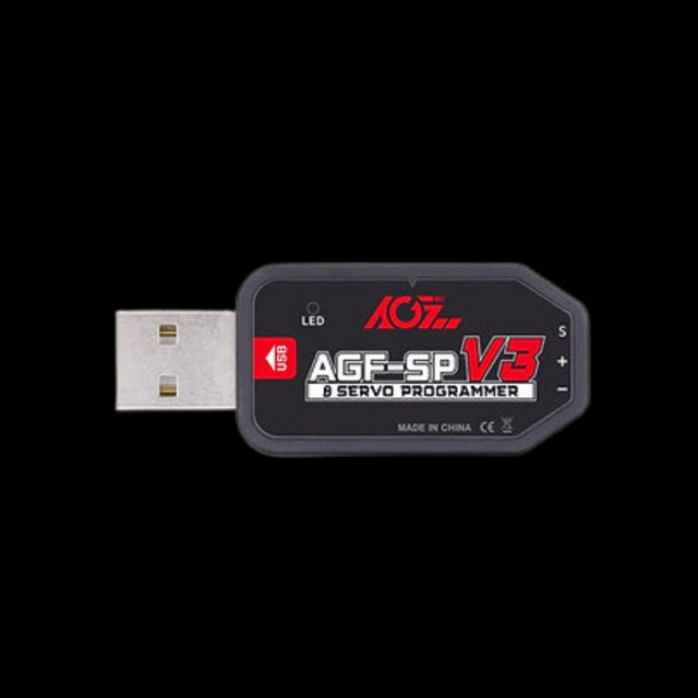 AGFRC V3 Servo Programmer, a USB program card for AGFrc servos with ASS icon mark, black color with red and white text and logos.