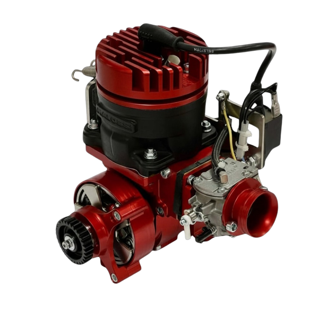 Red and black engine on a black background