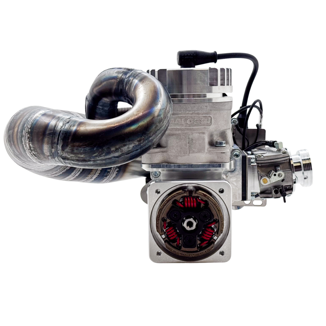Front view of ALX 85cc Malossi GSR46 GoPed engine kit showing clutch and carburettor