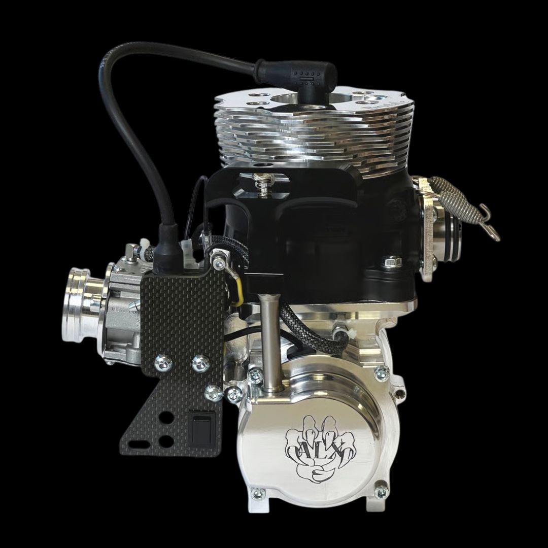 Engine block with visible branding on a black background