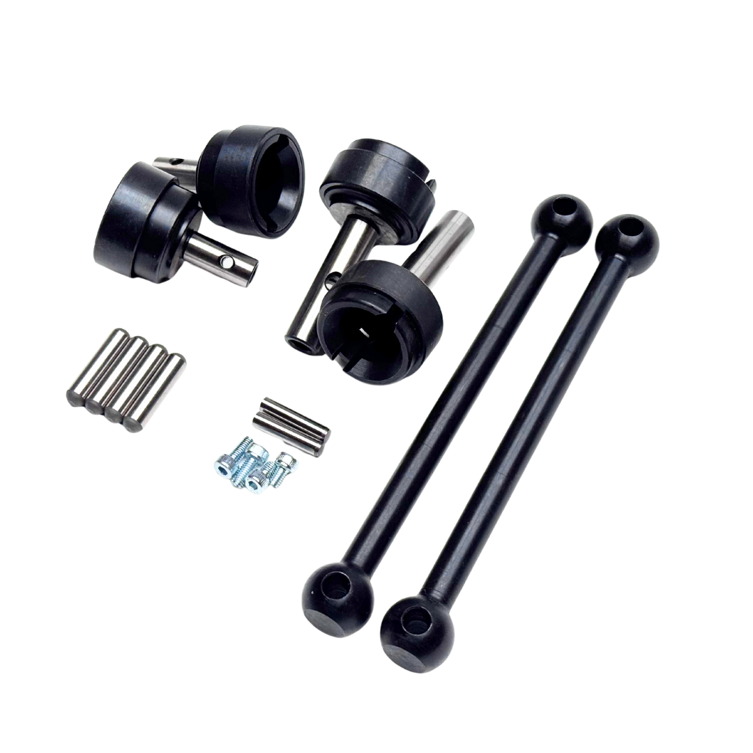 Set of black mechanical components on a white background