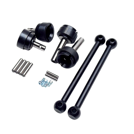 Set of black mechanical components on a white background