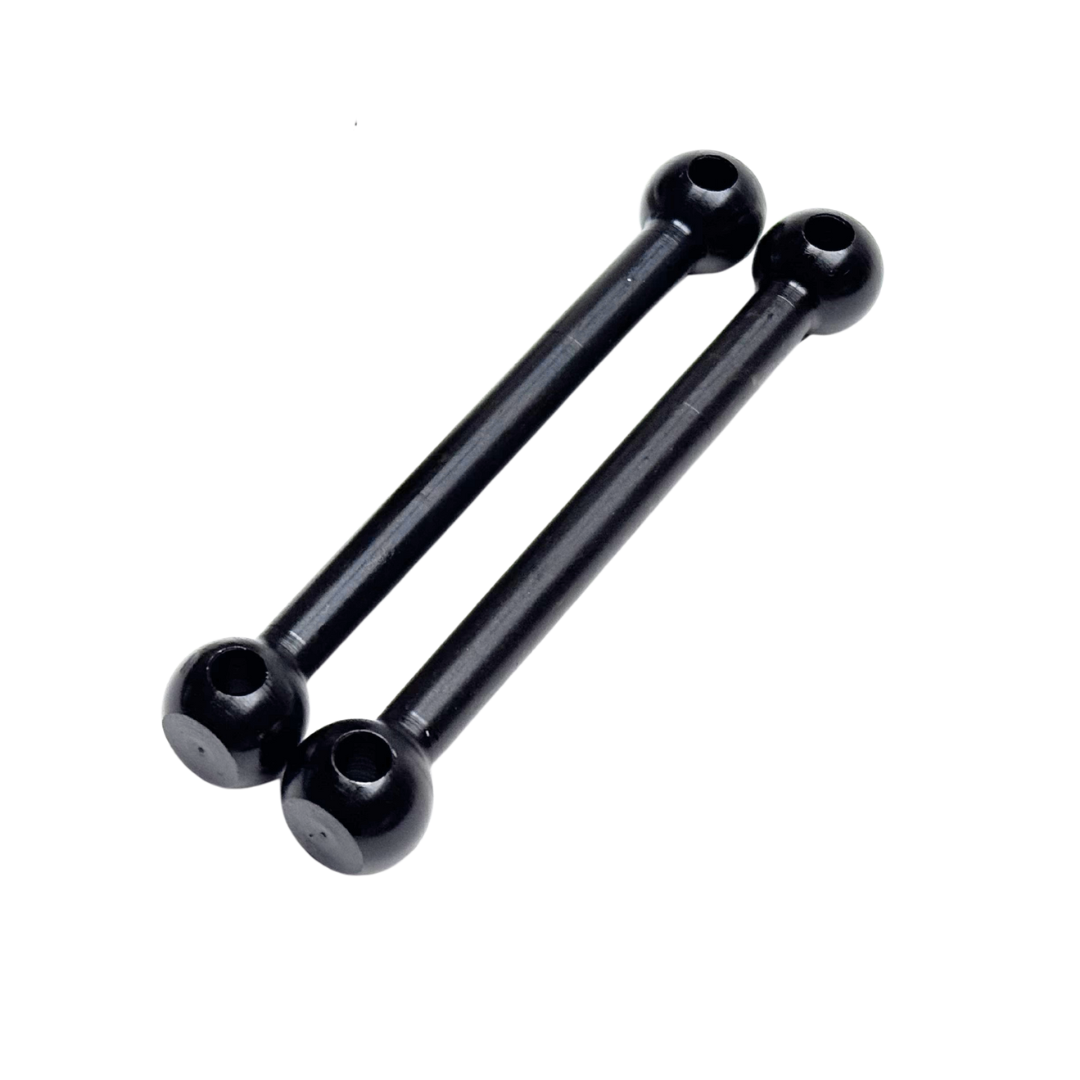 Two black metal rods with spherical ends on a white background