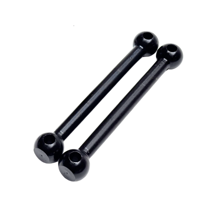 Two black metal rods with spherical ends on a white background