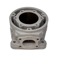 Metal engine cylinder block on a white background