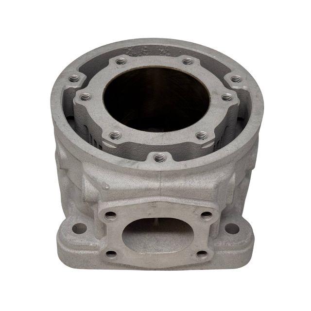 Metal engine cylinder block on a white background