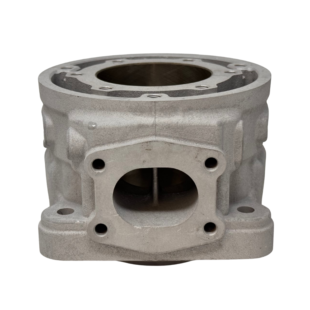 Metal engine cylinder component on a white background