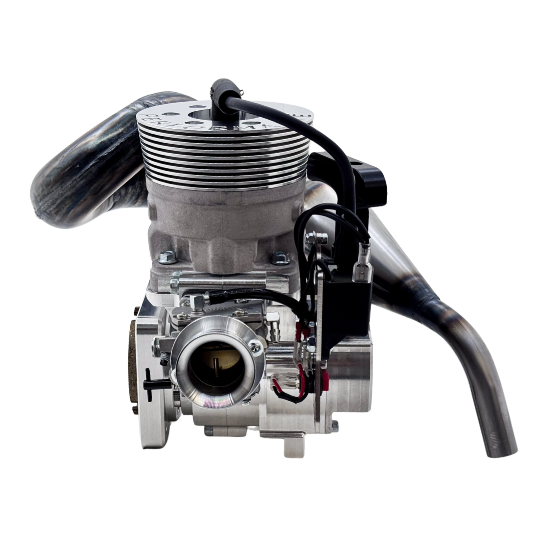 Front view of ALX Performante 71cc Malossi GSR46 GoPed engine kit showing carburettor intake