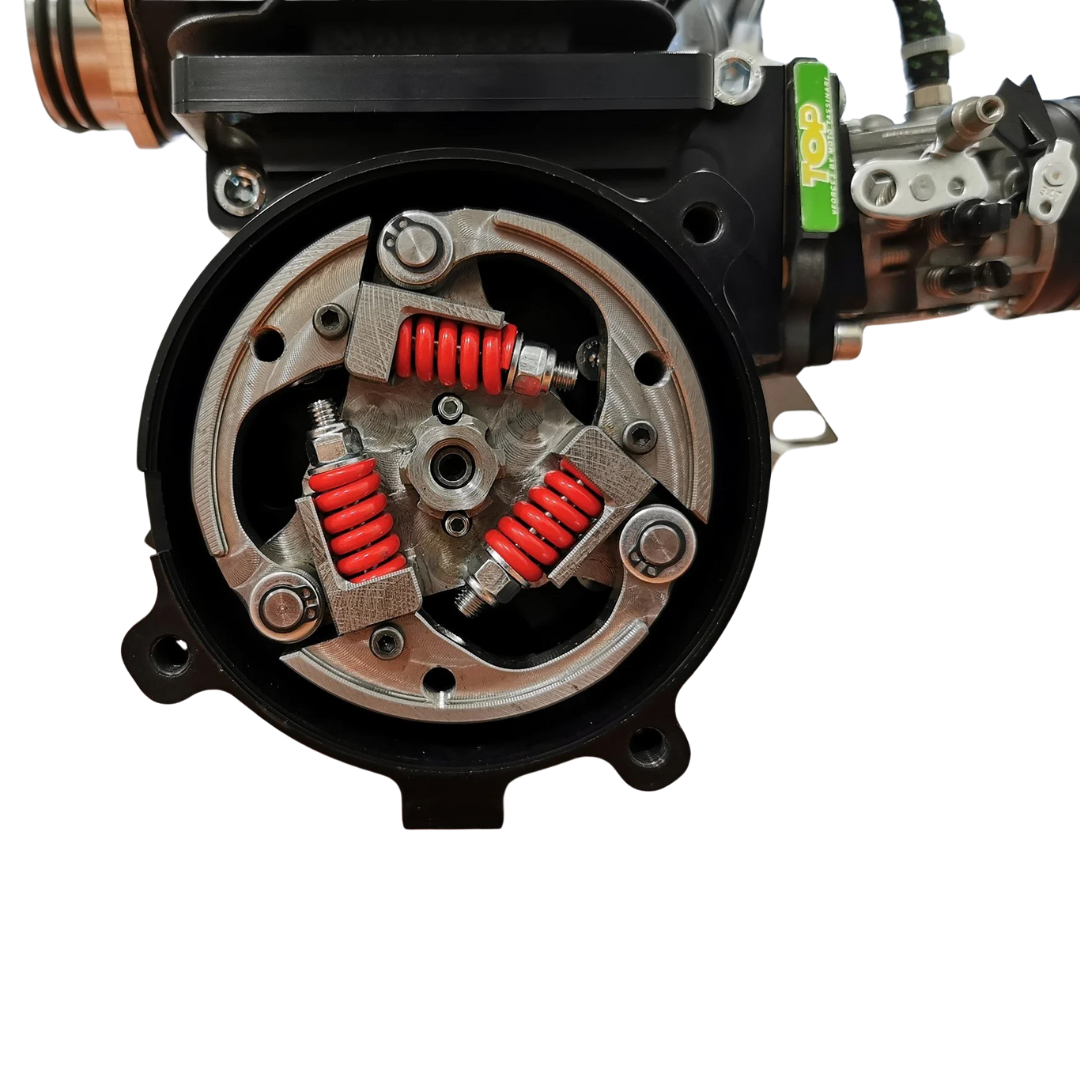 Close-up of a clutch system with red springs on a white background