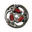 Mechanical brake component with red springs on a white background
