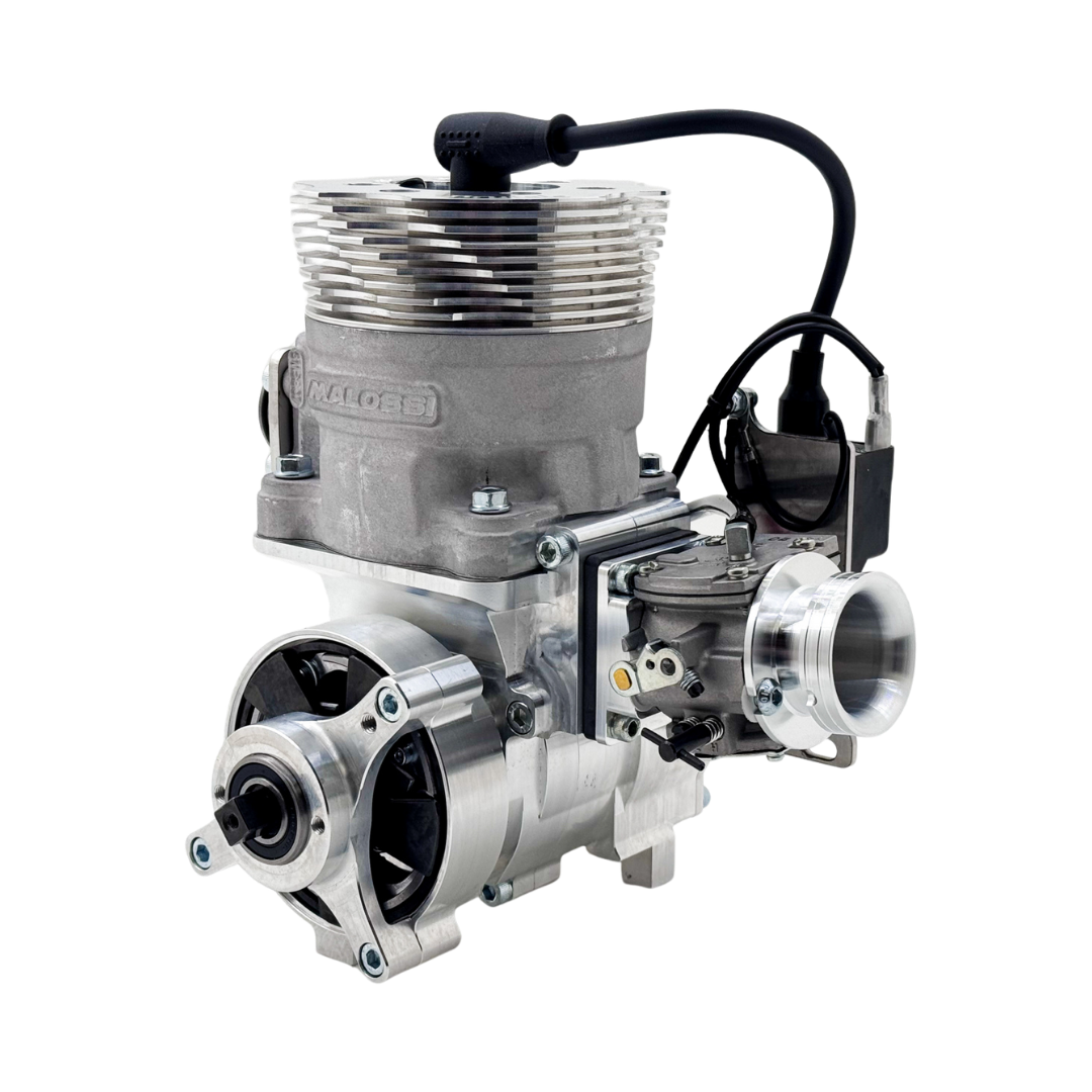 Engine block with various components on a white background