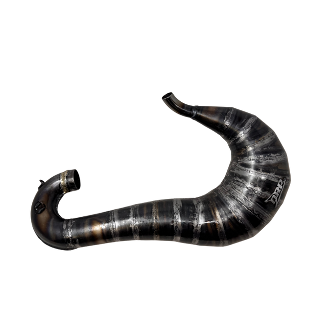 Black and silver curved exhaust pipe on a white background