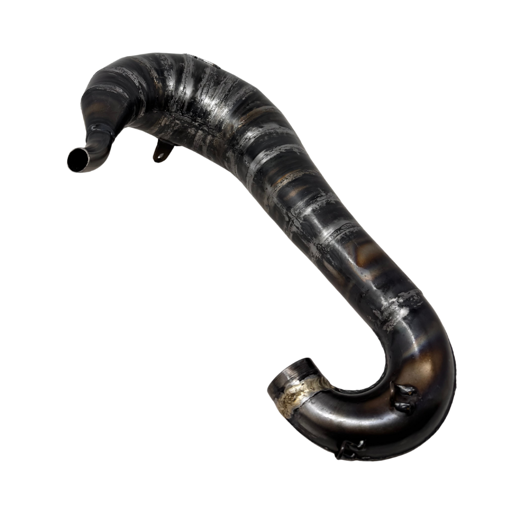 Black curved metal pipe on a white background