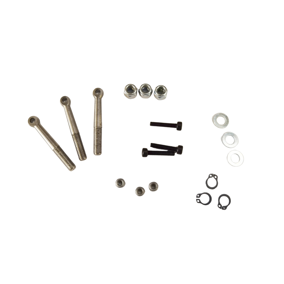 Set of screws, bolts, and washers on a white background