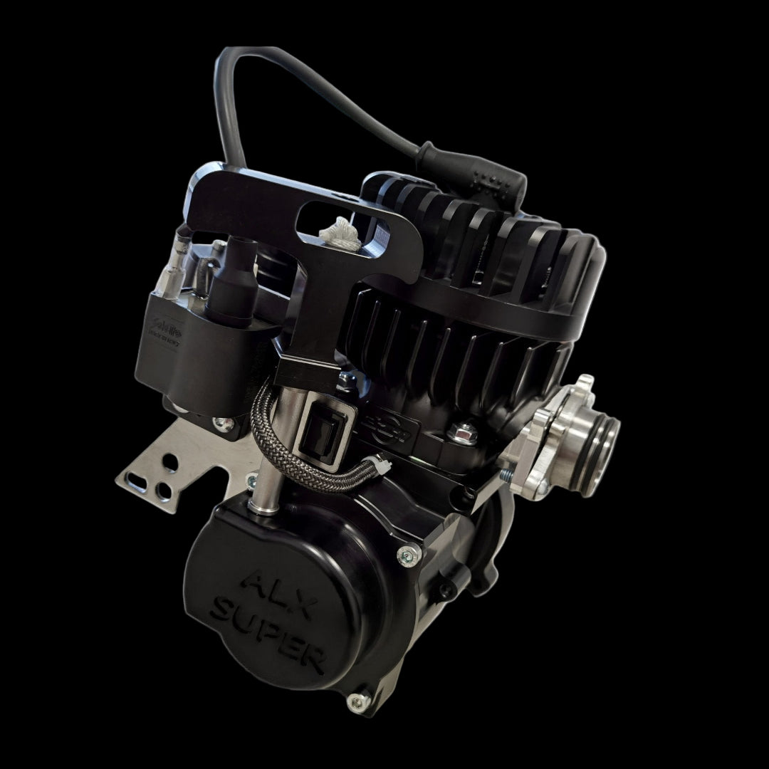 Black engine with 'ALX Super' branding on a white background