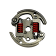 Metallic clutch components with red springs on a white background