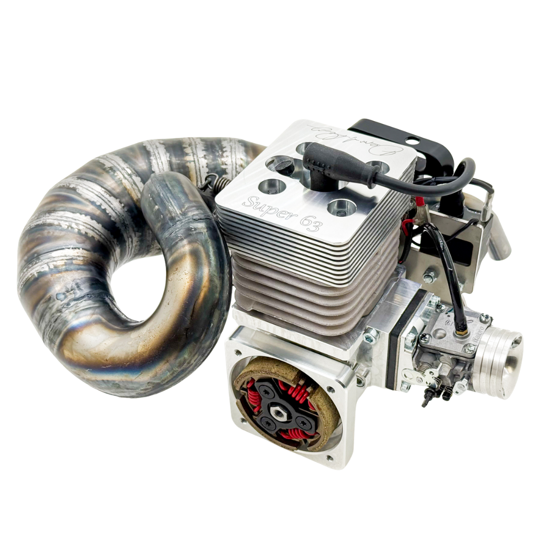 ALX Super 63 Malossi GSR46 GoPed engine kit showing raw silver billet cylinder head engraved Super 63