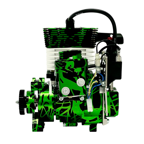 Green and black engine model on a white background