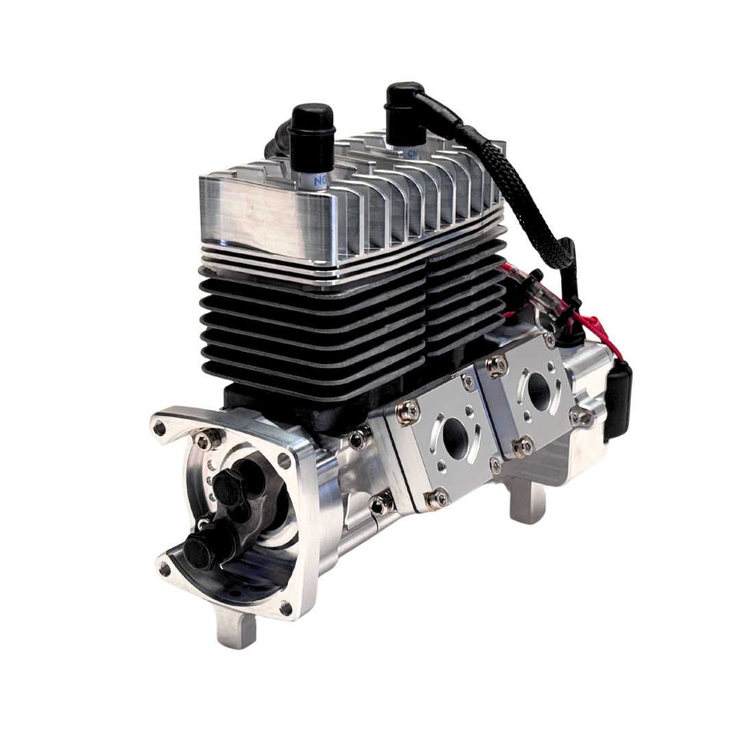 Metallic engine block on a white background