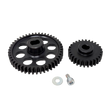 Two black gears with a bolt on a white background