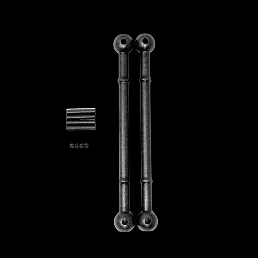 Two black metal driveshafts with replaceable pins for the HPI Baja