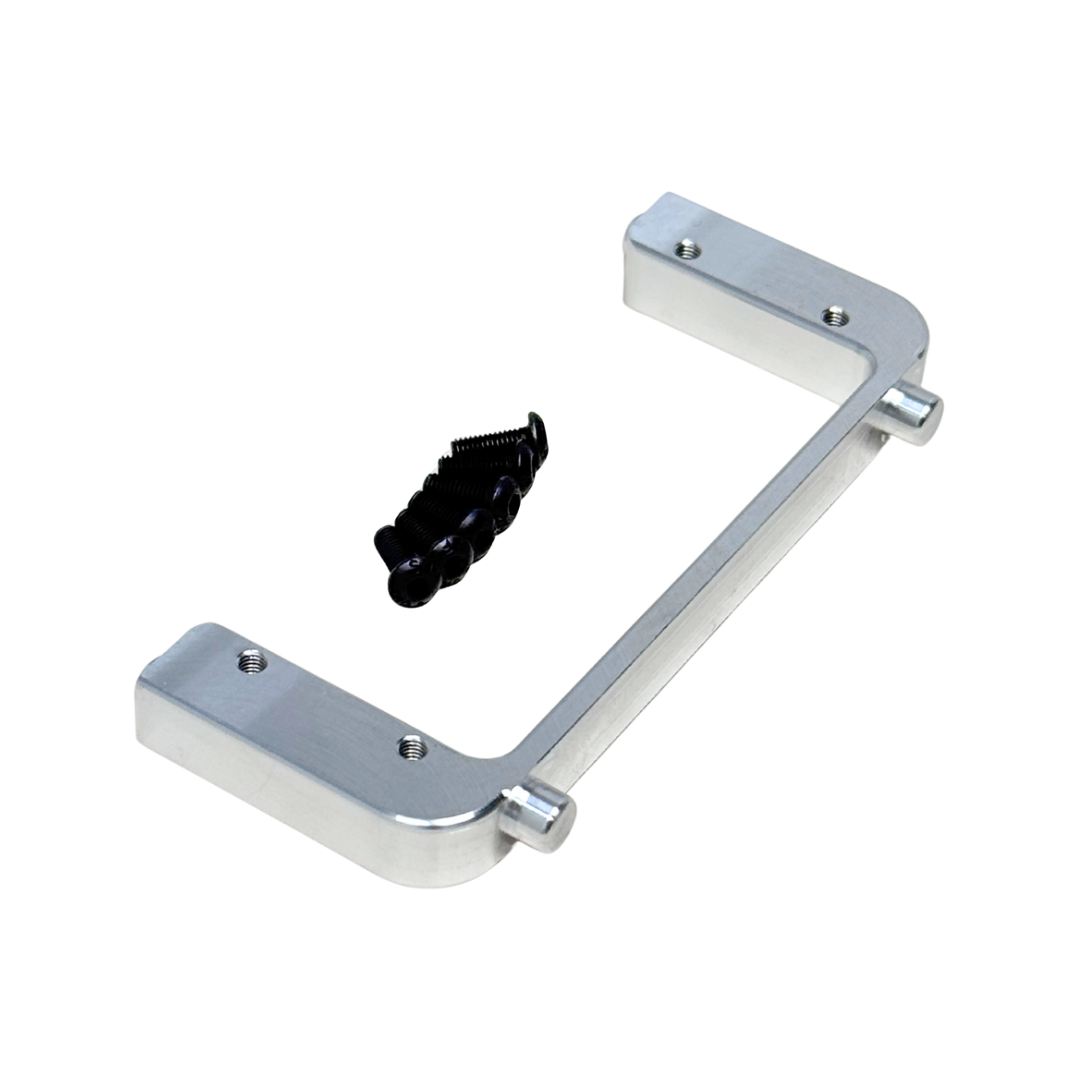 Metal bracket with a black screws on a white background