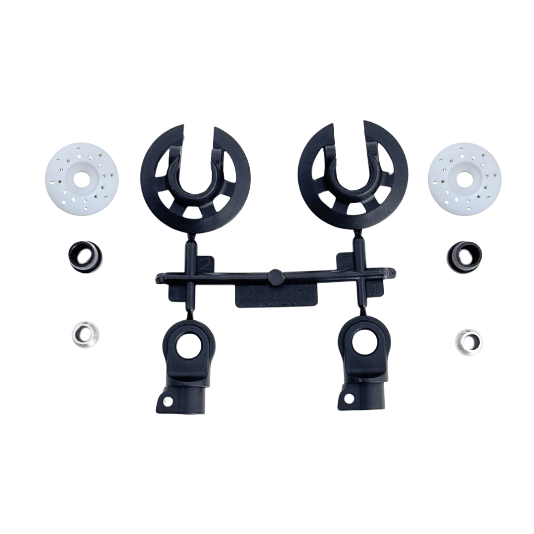 Black shock parts on a white background