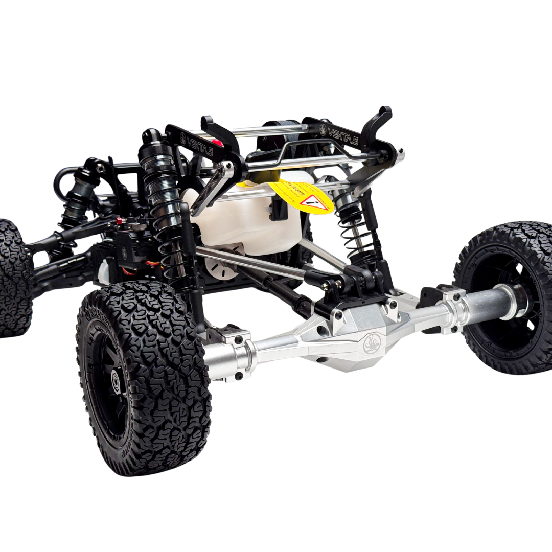 Close-up of a mechanical model of a vehicle chassis on a white background
