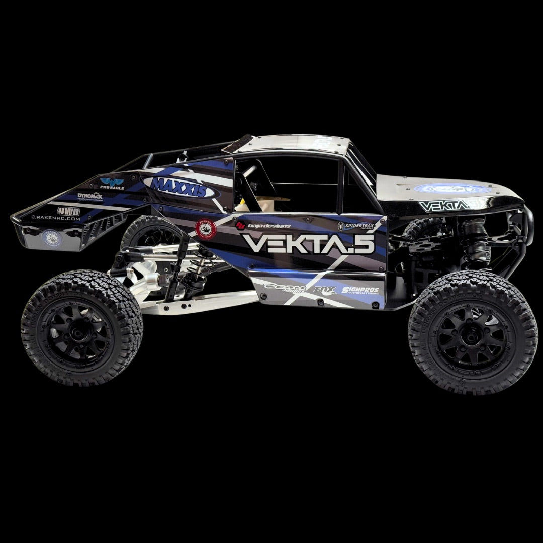 Model of a remote-controlled off-road vehicle with 'Vekta' branding on a black background