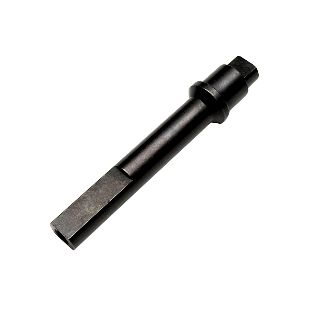 Black metal tool bit on a white background