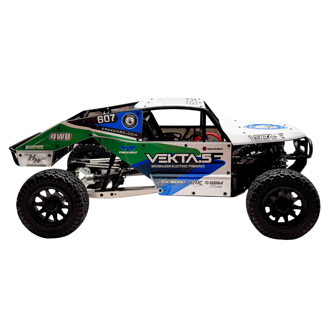 Model of a remote control car with branding on a white background