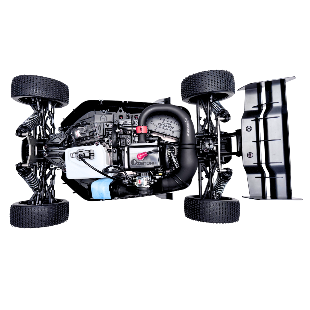 Model of a car chassis with visible engine and components on a white background