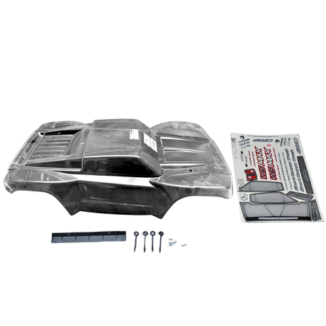 Car body kit with tools and instructions on a white background