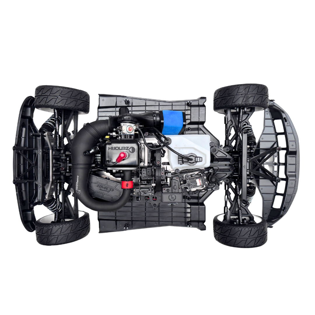 Top-down view of a mechanical model with visible components on a white background