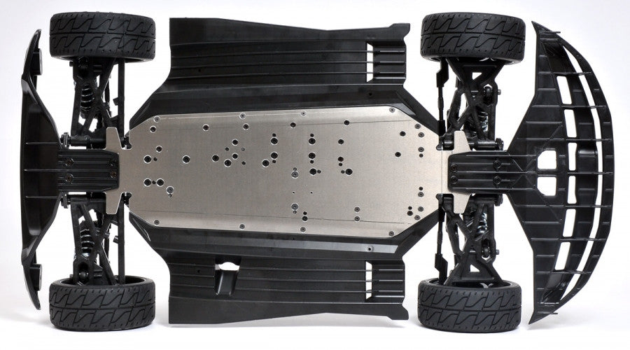 Undersides view of the MCD XR5 Rally chassis