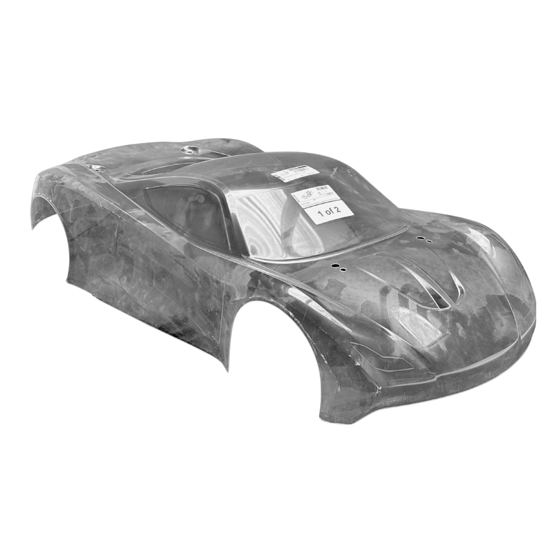 Gray plastic car body shell on a white background