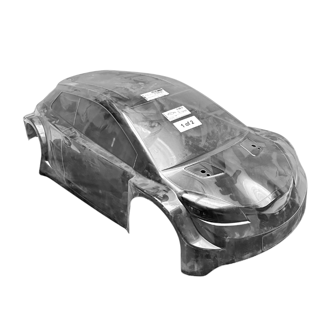 Clear plastic car body shell on a white background