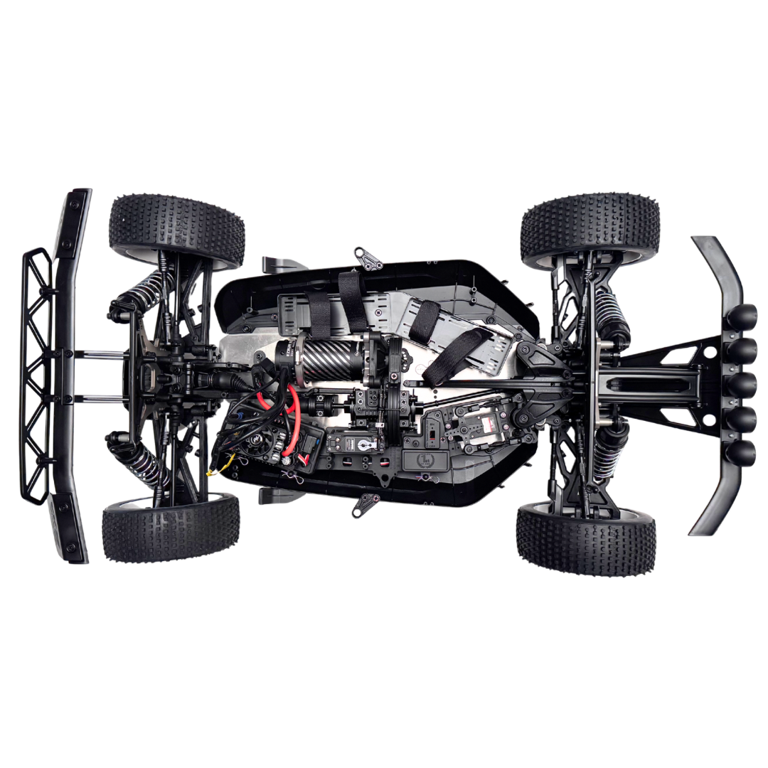 Mechanical model of a car chassis on a white background