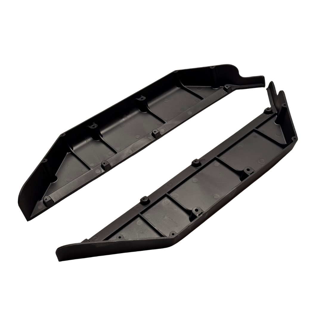 Pair of black side guards for the Outlaw V4 Billet Hybrid Slider kit version