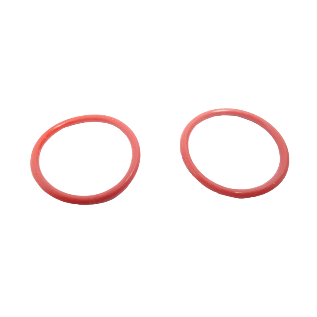 Two red rubber o-rings on a white background