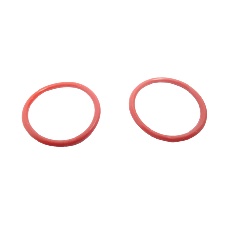 Two red rubber o-rings on a white background