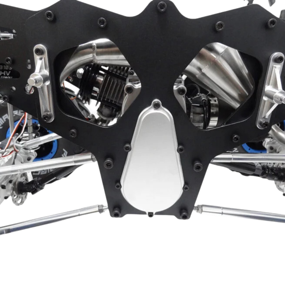 Close-up of a mechanical engine or drone part on a white background