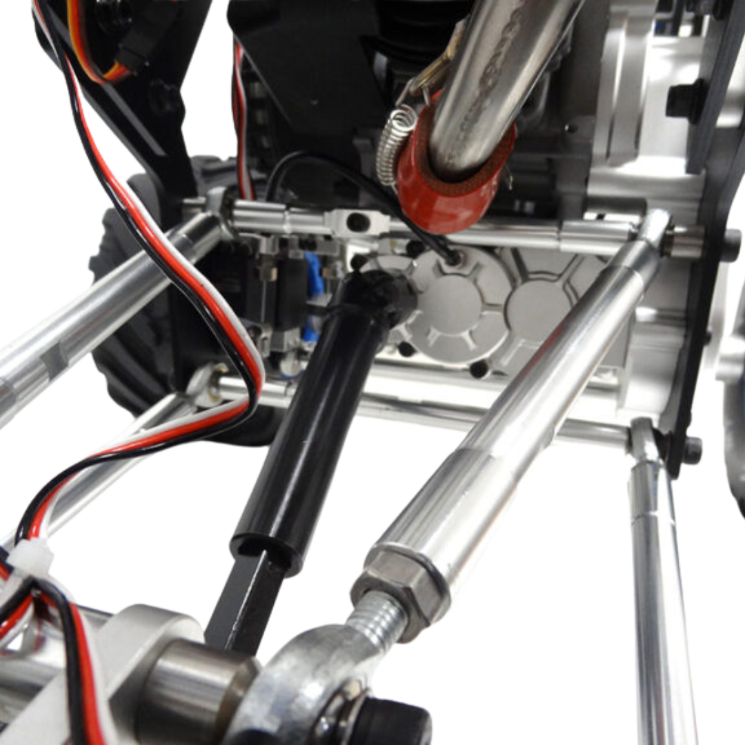 Close-up of a mechanical device with metal components and wiring on a white background