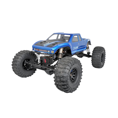 Blue and black monster truck model on a white background
