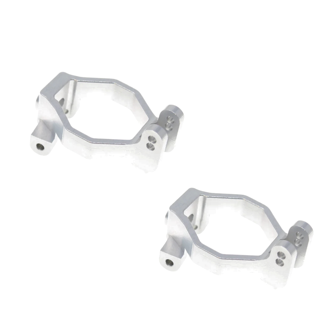 Two silver metal brackets on a white background