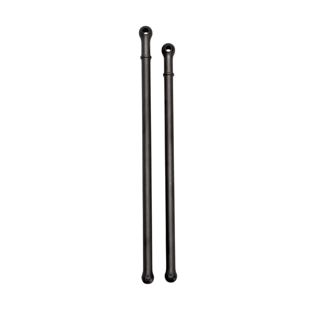 Two black metal rods with spherical ends on a white background